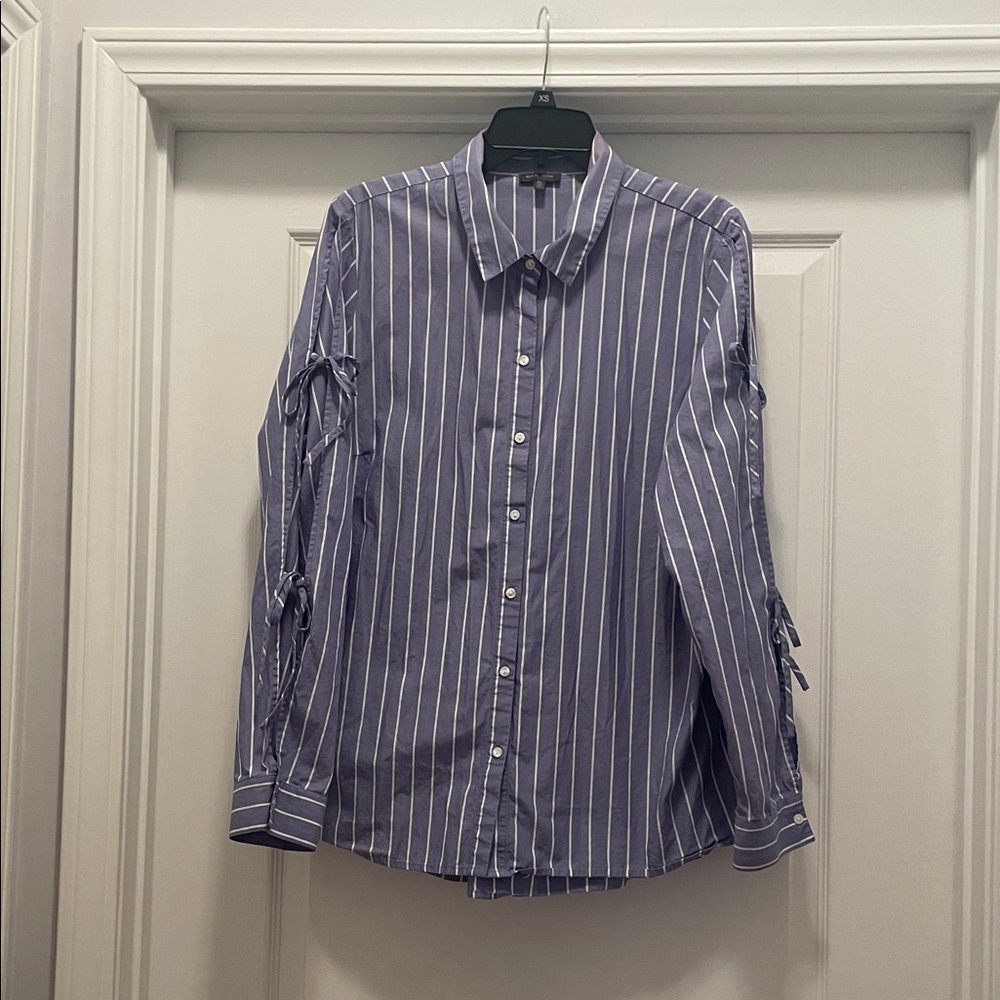 Madison Women's Lavender and White‎ Striped Button Down Shirt